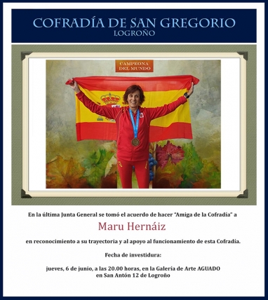 Marcelina Hernaiz ha sido nombrada Amiga Oficial de la Cofradía de San Gregorio.